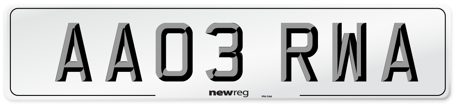 AA03 RWA Number Plate from New Reg